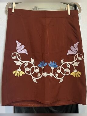 Girls' Embroidered Brown Floral Skirt